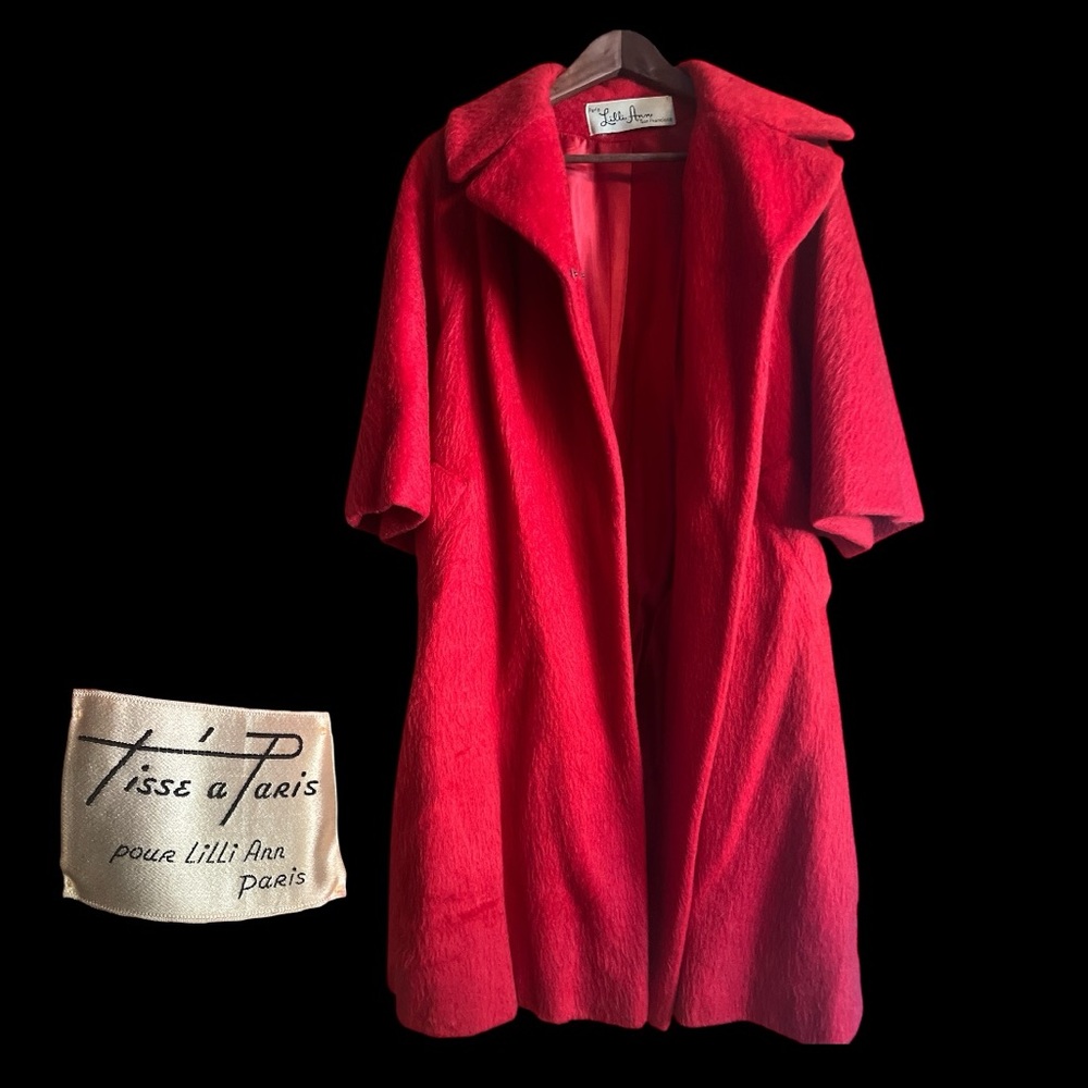 RARE VINTAGE Lilli Ann Tissé à Paris Red Mohair Wool Coat